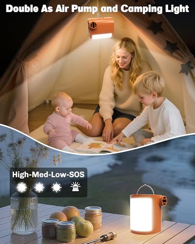 Rechargeable Mini Air Pump with Camping Light & 6 Nozzles
