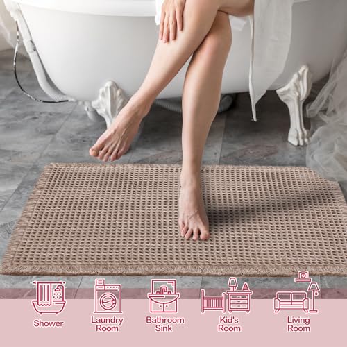 ZALL Tan Waffle Bath Mat - 18x30 Super Absorbent Non-Slip Rug