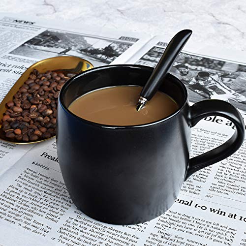 Bosmarlin 14oz Ceramic Coffee Mug with Spoon - Matte Black, Dishwasher & Microwave Safe