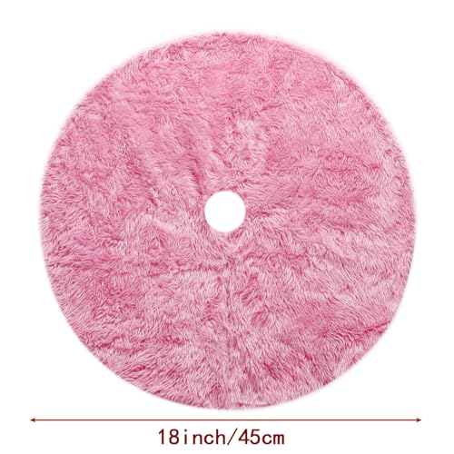 18-Inch Pink Faux Fur Christmas Tree Skirt for Small Tabletop Trees