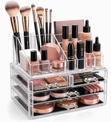 Brookstone Clear 1 Pack Makeup Organizer with Drawers - Acrylic Vanity Storage Case