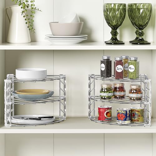 3-Tier Corner Shelf Organizer for Kitchen Cabinets, Chrome Iron, 2-Pack