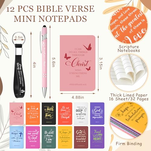 Hollowfly 48 Pc Christmas Christian Gift Set (Colorful) – 12 Bible Verse Cups, Notebooks, Pens & Keychains