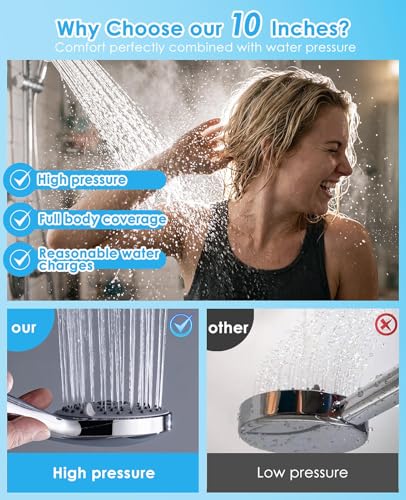 10" Dual Shower Head Combo with Handheld Spray and Adjustable Arm, Chrome
