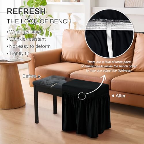 Spandex Piano Bench Cover with Skirt - Machine Washable Ottoman Slipcover