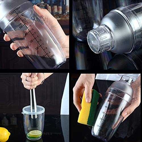350ml Plastic Cocktail Shaker with Scale & Strainer Top - Clear Bar Bottle
