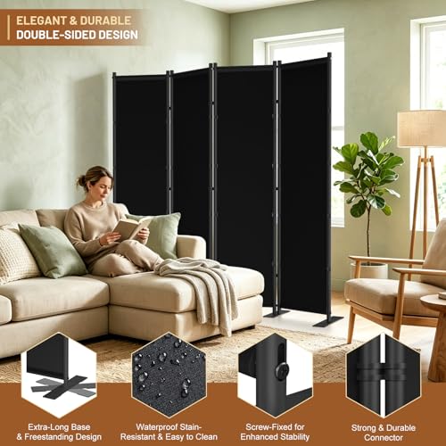 4-Panel Folding Room Divider, 6ft Freestanding Privacy Screen for Office Home