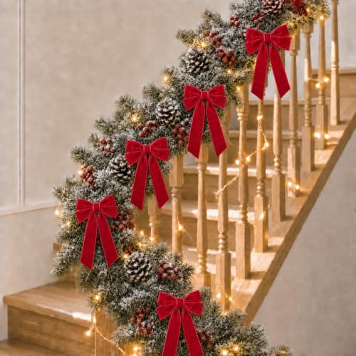 Red Velvet Christmas Bow Set — 24 Pack, 5.1 x 10.2 in, Pre-Tied
