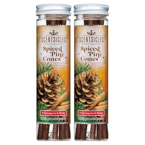 Spiced Pine Scented Christmas Tree Ornament Sticks, 12-Pack with Hooks