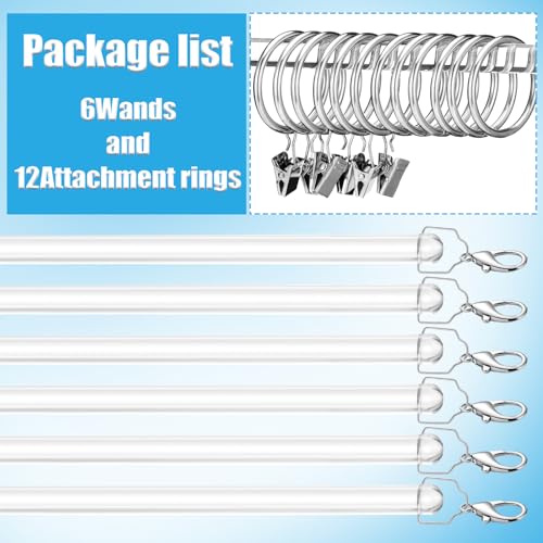 Clear Acrylic Curtain Pull Wand, 36-Inch Drapery Rod with Metal Snap (6 Pack)