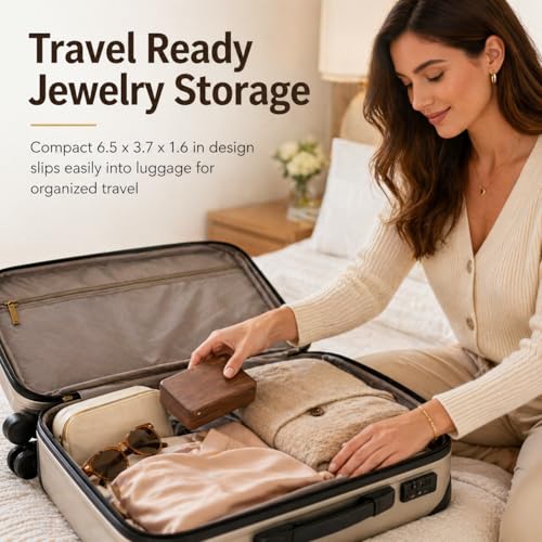 Small Walnut Wooden Jewelry Box, Travel Jewelry Organizer Case