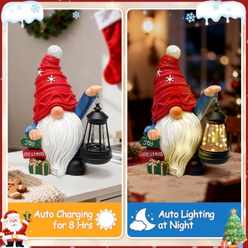 Aclema Christmas Gnome Statue with LED Lantern - Resin Holiday Decor for Indoor & Outdoor Festive Home Accents