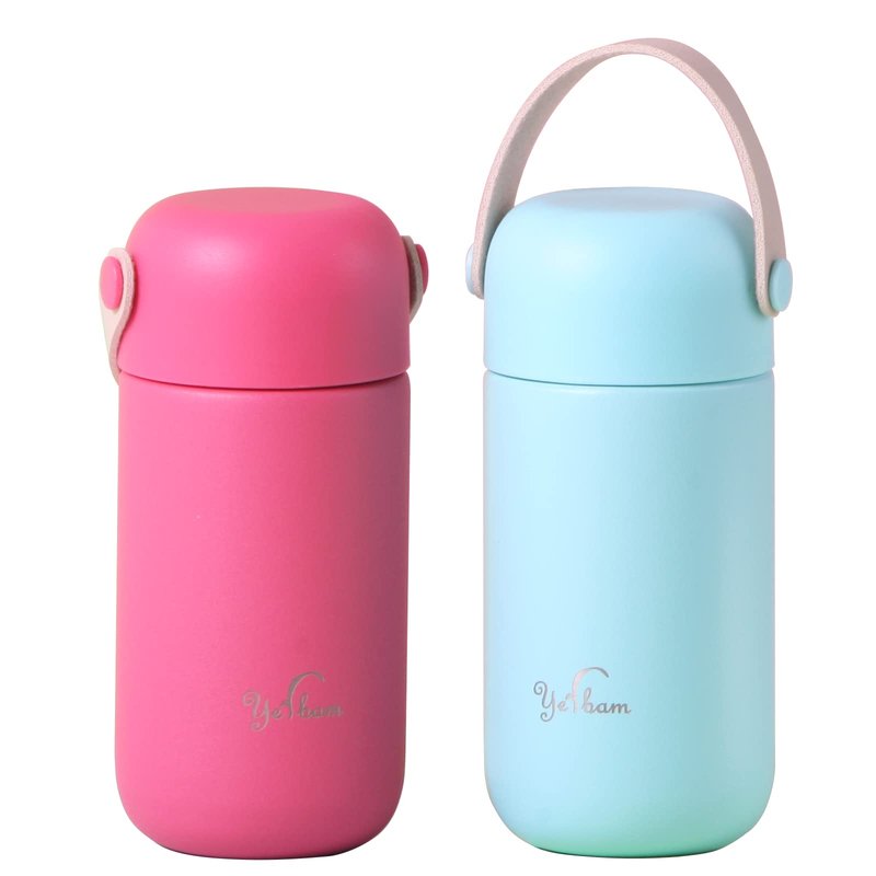 Yerbam 5.5oz Mini Tumbler Stainless Steel Vacuum Insulated Water Bottle Double Wall Thermos Flask Small Size BPA Free Leakproof (Blue-bubble gum Combo)