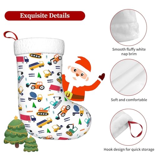Personalized Christmas Stockings with Cute Building Truck Design - 18 Inch Kids Holiday Gift