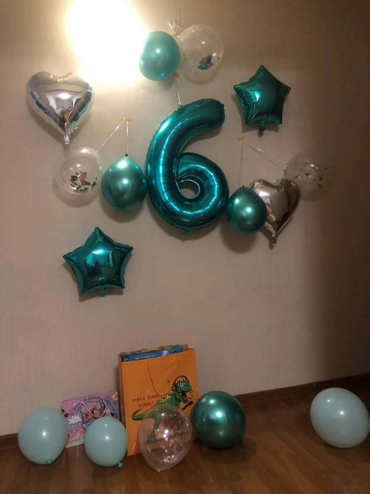 Teal Blue Number 6 Balloon - 40 Inch Birthday Decoration for 6th Birthday Party Supplies