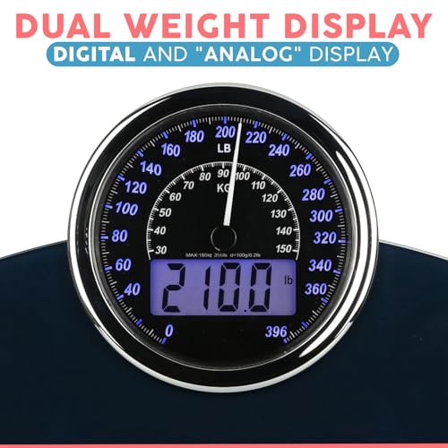 Hybrid Bathroom Scale with Analog Dial and Digital LCD Display, 400 lbs