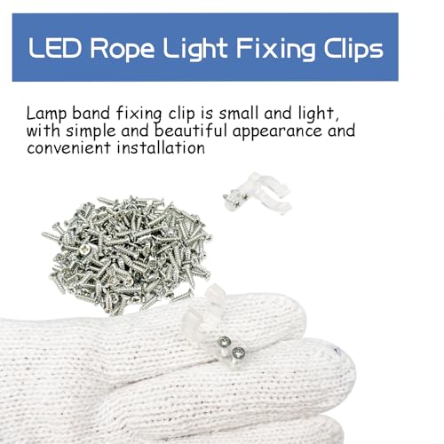 100pcs LED Rope Light Mounting Clips with 200 Screws, 11-13mm Clear PVC