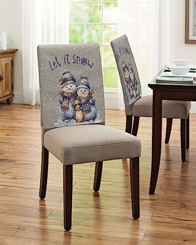 AMZRicher 4-Pack Grey Christmas Snowman Chair Back Covers for Dining Chairs Winter Holiday Decor