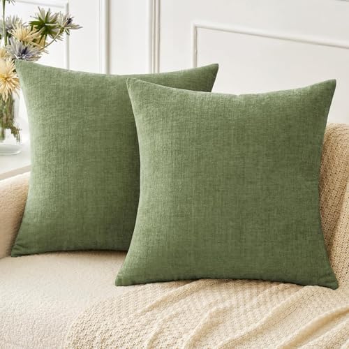 MIULEE Soft Chenille Throw Pillow Covers, Sage Green 18x18 Inch, Set of 2