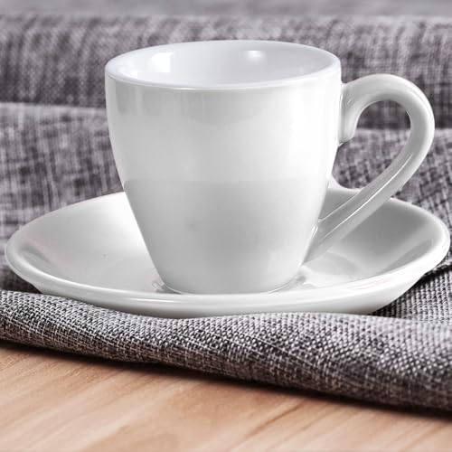 homEdge White Porcelain Espresso Shot Cup Set with Saucers & Spoons - 80ml, Pack of 4
