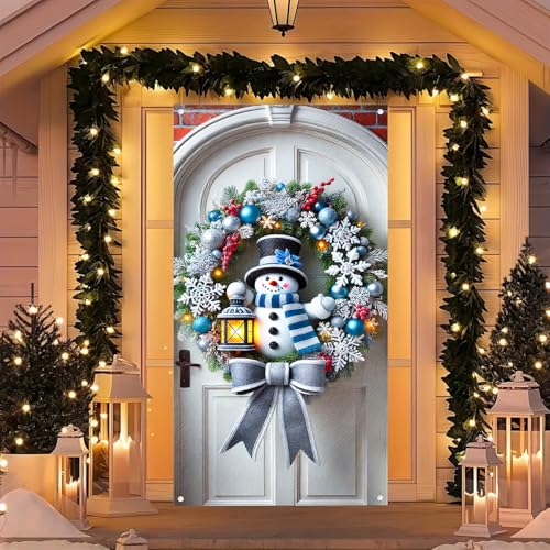 BlissYard Gnome Door Cover 35x71 Inch Snowman Banner for Christmas Door Decor