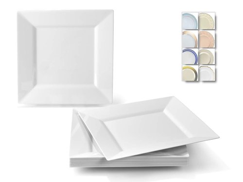 " OCCASIONS " 40 Plates Pack, Heavyweight Disposable Wedding Party Plastic Plates (9.5’' Dinner Plate, Square white)