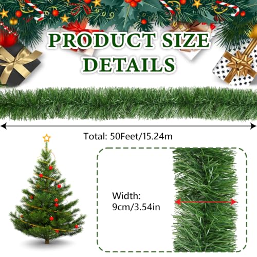 Aufee 50FT Green Christmas Garland Decorations - Outdoor Indoor Faux Pine Railing Wreath, DIY Friendly, Waterproof Holiday Decor - Variation 1