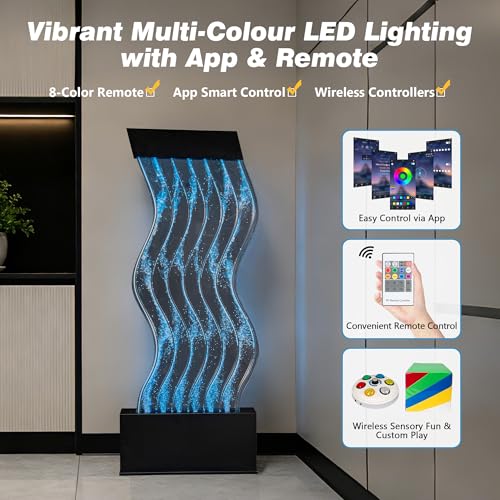 48-Inch S-Curved LED Bubble Wall Fountain with Remote and App Control