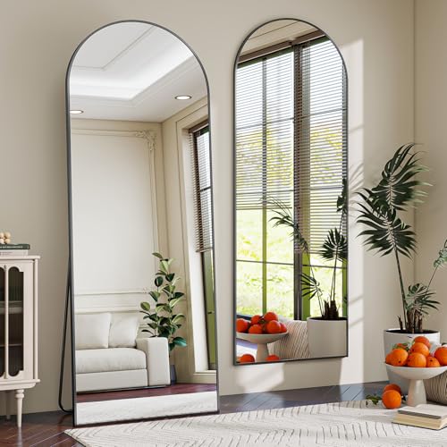 56" x 21" Arched Full Length Floor Mirror, Aluminum Frame Wall Standing Mirror
