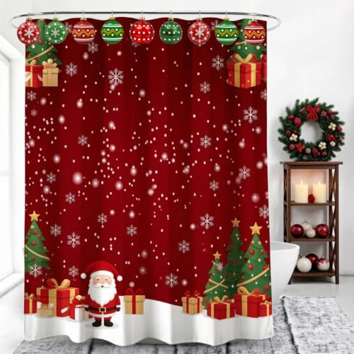LEWUYII 12 PCS Christmas Ball Shower Curtain Hooks - Holiday Bathroom Decor