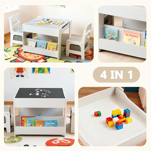 Kids Wooden Activity Table and 2 Chairs Set with Storage and Blackboard