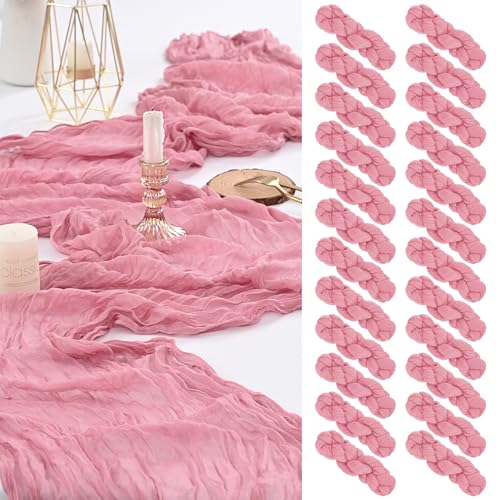 24 Pack Dusty Rose Cheesecloth Table Runner, 20x120 Inch Gauze