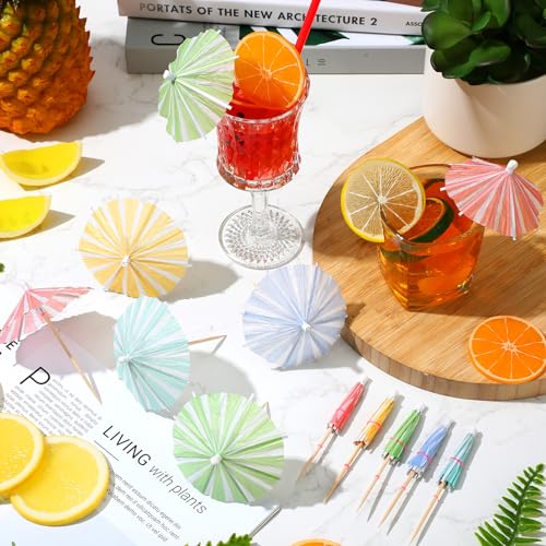 Cunhill Cocktail Umbrellas Picks 150 Pcs Vertical Stripes 5 Colors Party Decoration