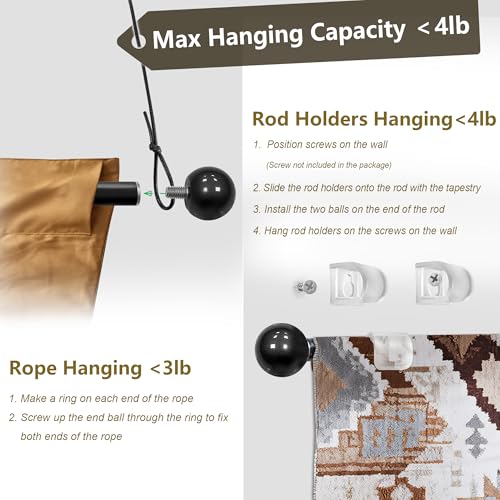 Adjustable Telescopic Tapestry Hanging Rod (17-32 Inch) - Wall Banner Hanger