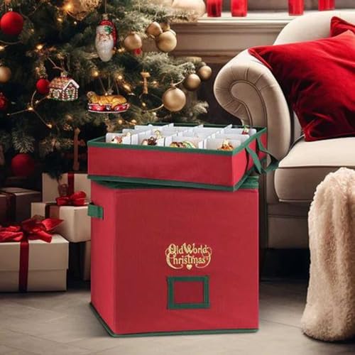 Old World Christmas Ornament Storage Box with 4 Adjustable Trays — Collapsible Organizer for Collectible Christmas Ornaments