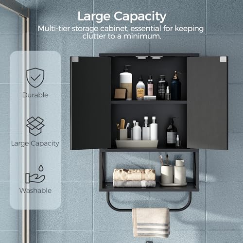 Wall-Mounted Bathroom Medicine Cabinet with Towel Rack and Adjustable Shelves