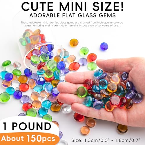 Mixed Color Flat Glass Marbles (1 LB, ~150 Pcs) - Vase Fillers & Craft Gems