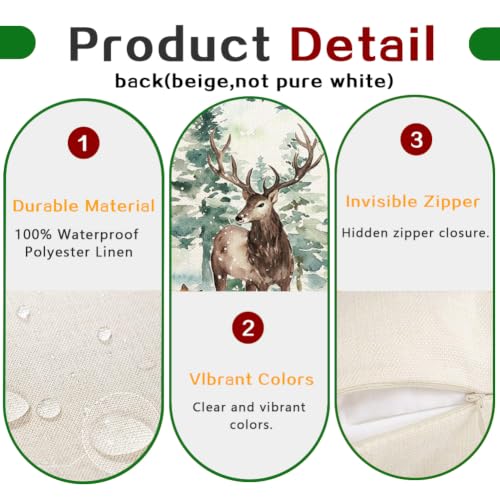 RABUSOFA Christmas Outdoor Pillow Covers 18x18 Inch Waterproof - Pack of 1