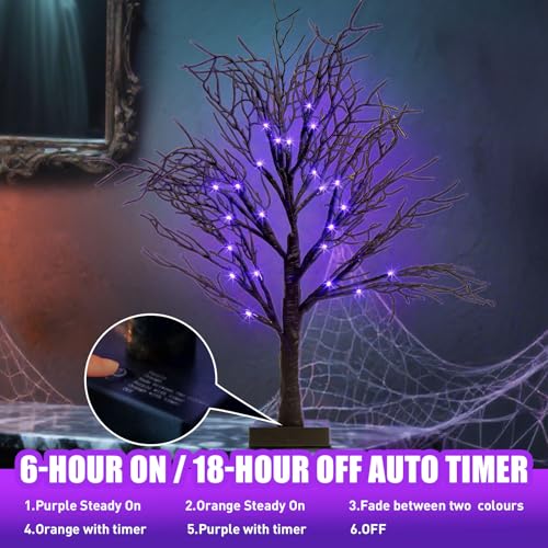 Lighted Black Halloween Trees with Dual-Color LED Lights & Timer - 2 Pack