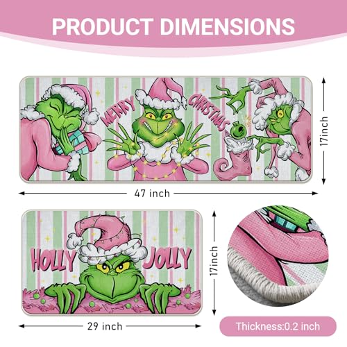 Pycat Holly Christmas Cartoon Character Kitchen Rugs Set of 2