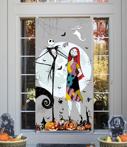 JENFALL Nightmare Before Christmas Halloween Door Cover Welcome Banner Grey