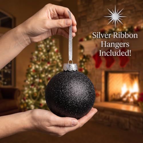 Sleetly Shimmer Swirl Black 4.72in Ornament Set — 8 Large Christmas Balls & Snowflakes