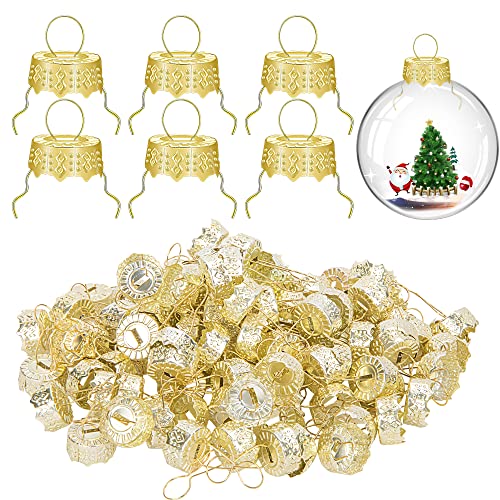 100-Pack Gold Christmas Ornament Caps - 0.5 Inch Metal Replacement Hangers