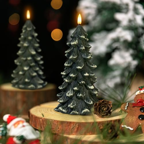 Yongmao 2-Pack Christmas Tree Shaped Flameless Candles with 6H Timer, Green Real Wax Battery-Operated LED Candles