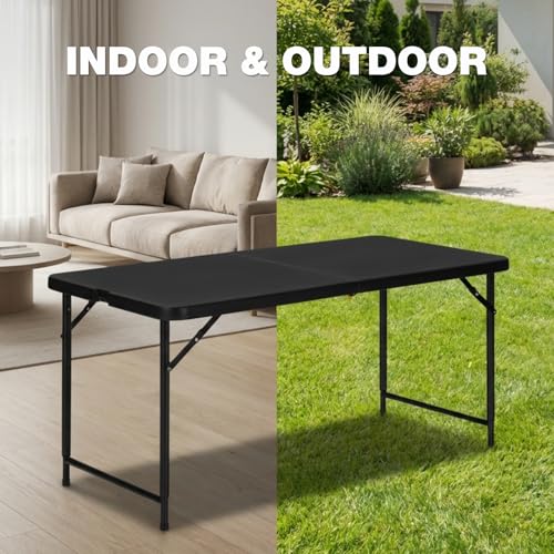 4ft Adjustable Folding Table, Portable HDPE Utility Table for Indoor Outdoor
