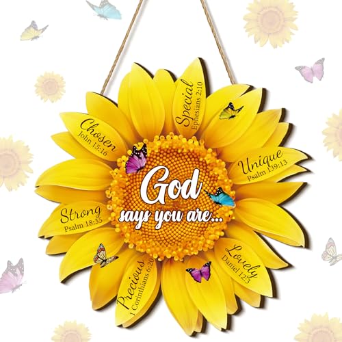 11.8 Inch Wooden Sunflower Welcome Sign with Bible Verse Wall Decor