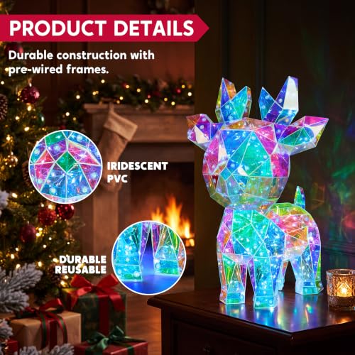 Joiedomi 15-inch Lighted Iridescent Reindeer Christmas Decor with LED, USB Indoor Holiday Decoration