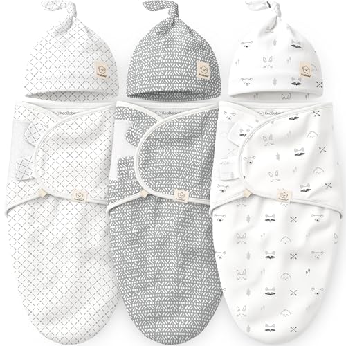 KeaBabies Organic Cotton Baby Swaddle Wrap & Knot Hat Set, 3-Pack (0-3M)