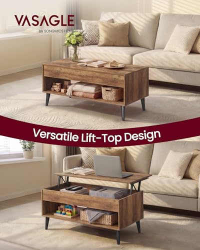 VASAGLE Honey Brown Lift Top Coffee Table with Hidden Storage - 19.7D x 39.4W x 22.8H