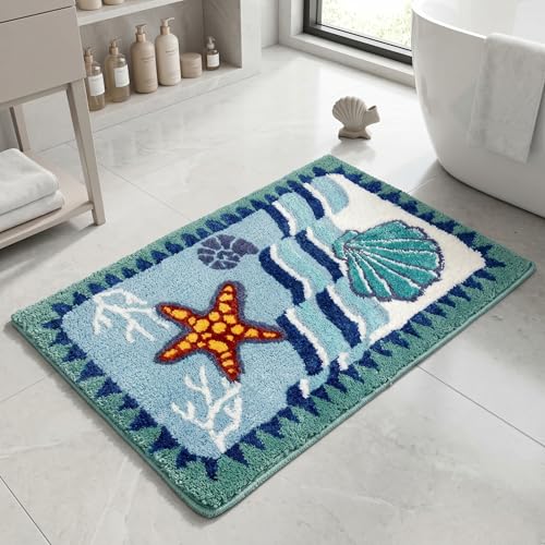 Coastal Sea Star Bathroom Rug, Non-Slip Absorbent Bath Mat 31.5 x 19.7 Inch